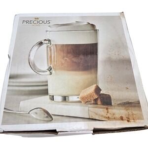 Precious Home Simone Glass Mug Set 4pc 14.8oz Clear Coffee Latte Mugs O9